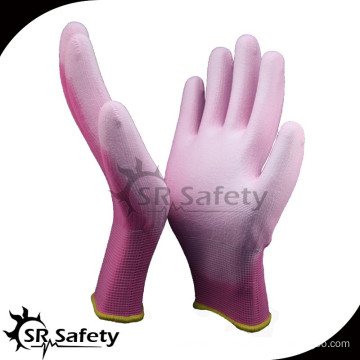 SRSAFETY 13 needle seamless nylon pink gloves building PU glove